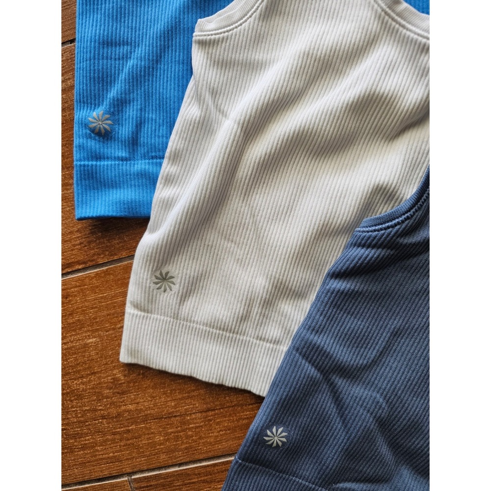Athleta Aurora Seamless Crop Ribbed Tank Tops Blue Grey White Lot of 3 - Picture 5 of 5